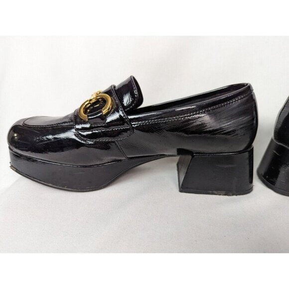Jeffrey Campbell 7 Student Black Patent Leather Heel Shoes Loafer Bit Grunge - Picture 15 of 16